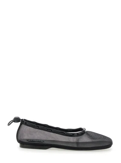 ALOHAS 'GILL' BLACK BALLERINAS WITH SEMI-TRANSPARENT MESH DESIGN AND ADJUSTABLE DRAWSTRING IN TECH FABRIC W