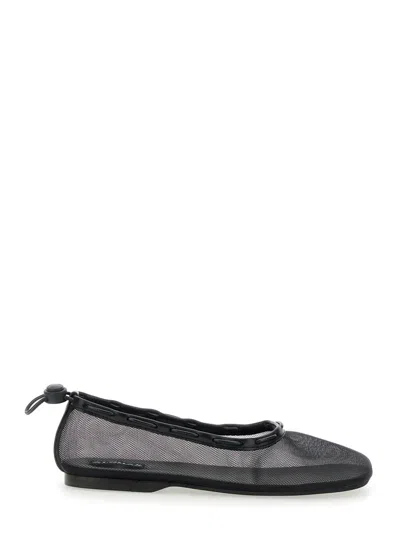 ALOHAS 'GILL' BLACK BALLERINAS WITH SEMI-TRANSPARENT MESH DESIGN AND ADJUSTABLE DRAWSTRING IN TECH FABRIC W