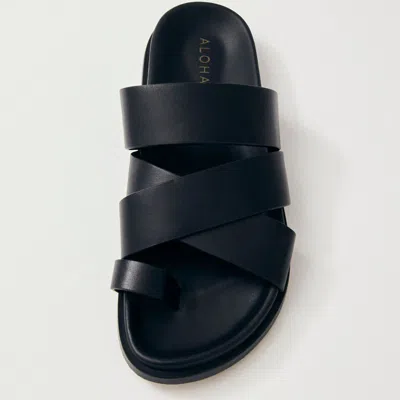 Alohas Harllow Black Leather Sandals In White