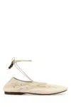 Alohas 'rosemary' White Ballet Flats With Embroidered Design Ankle Knot Closure