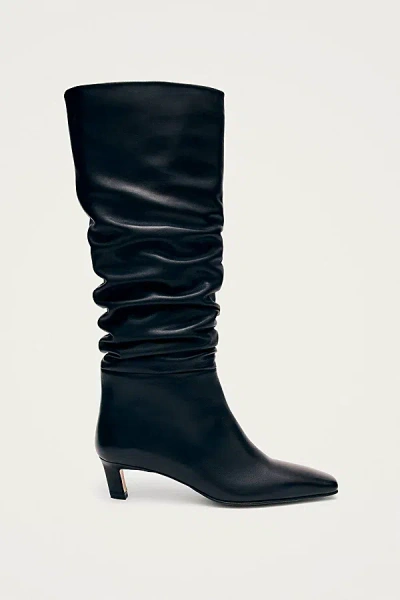 Alohas Kalila Leather Ruched Kitten Heel Boot In Black, Women's At Urban Outfitters
