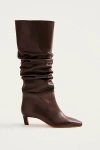 Alohas Kalila Leather Ruched Kitten Heel Boot In Brown, Women's At Urban Outfitters