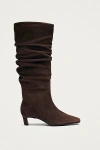 Alohas Kalila Leather Ruched Kitten Heel Boot In Suede Brown, Women's At Urban Outfitters