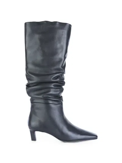 Alohas Knee-high Black Leather Boots With Pointed Square Toe