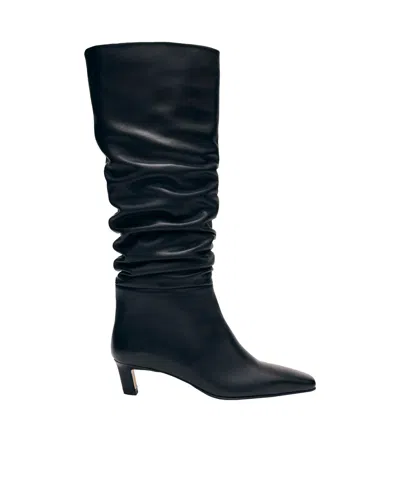Alohas Knee-high Black Leather Boots With Pointed Square Toe
