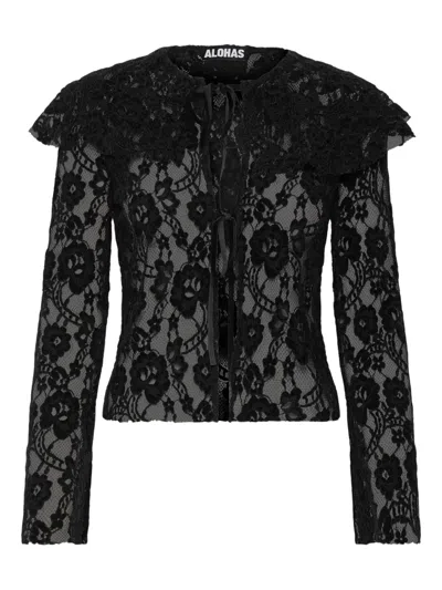 Alohas Lace Ruffled Top In Black