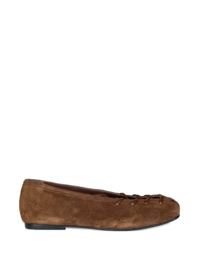 Alohas Laced Suede Ballet Flats In Brown