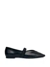Alohas Square Toe Leather Flat With Ruched Front Strap In Black