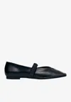 Alohas Square Toe Leather Flat With Ruched Front Strap In Black
