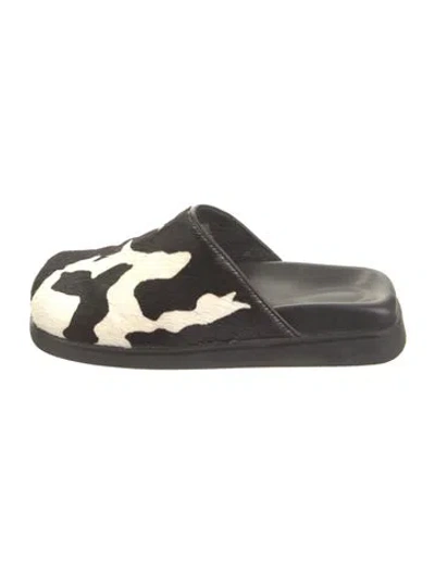 Pre-owned Alohas Leather Animal Print Mules In Black