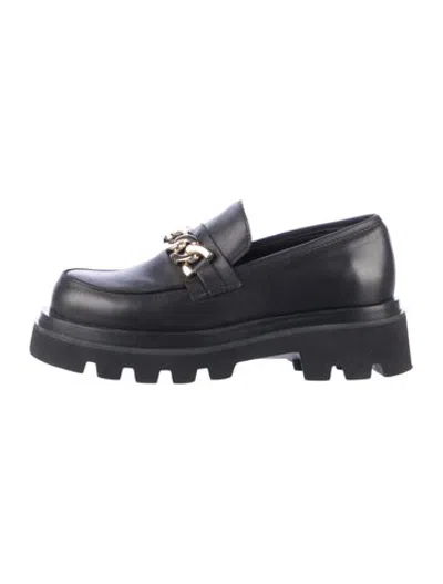 Pre-owned Alohas Leather Chain-link Accents Loafers In Black/blue