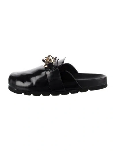 Pre-owned Alohas Leather Chain-link Accents Mules In Black