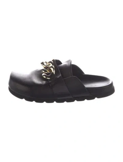 Pre-owned Alohas Leather Chain-link Accents Slides In Black