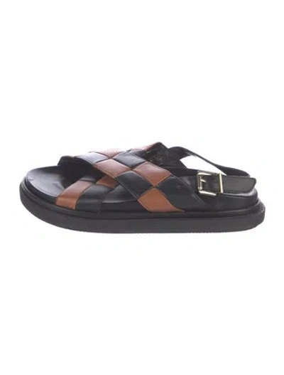 Pre-owned Alohas Leather Colorblock Pattern Sandals In Black/blue