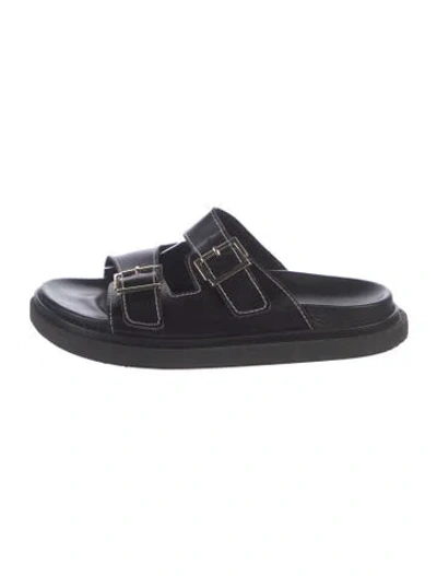 Pre-owned Alohas Leather Colorblock Pattern Slides In Black