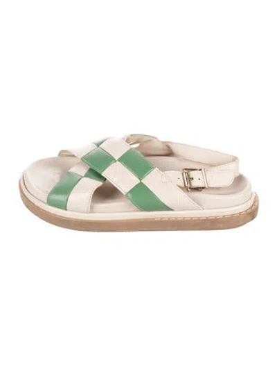 Pre-owned Alohas Leather Plaid Print Slingback Sandals In Neutral