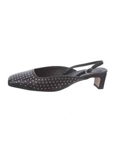 Pre-owned Alohas Leather Studded Accents Mules In Black