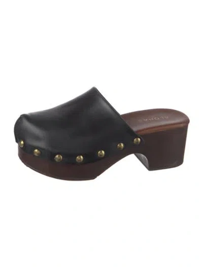 Pre-owned Alohas Leather Studded Accents Mules In Black