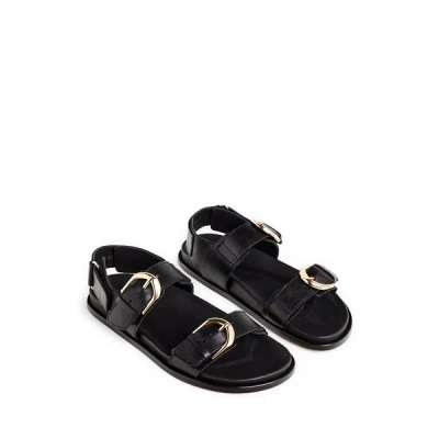 Alohas Leone Flat Leather Sandals In Black