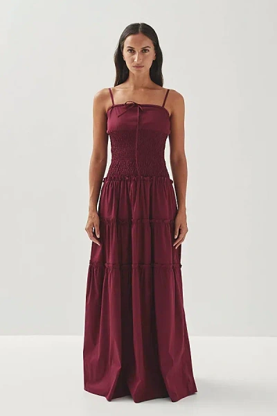 Alohas Masami Smocked Maxi Dress In Burgundy, Women's At Urban Outfitters In Red