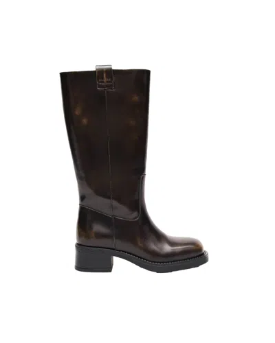 Alohas Mid-calf Structured Boots In Aged Brown Leather In Blue
