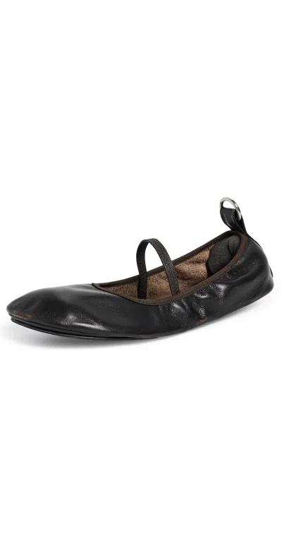 Alohas Naira Leather Ballet Flats Vintage Effect Brown In Black