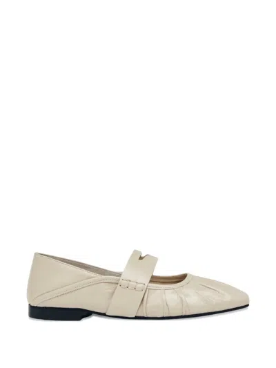 Alohas Pleated Leather Ballet Flats In Neutral