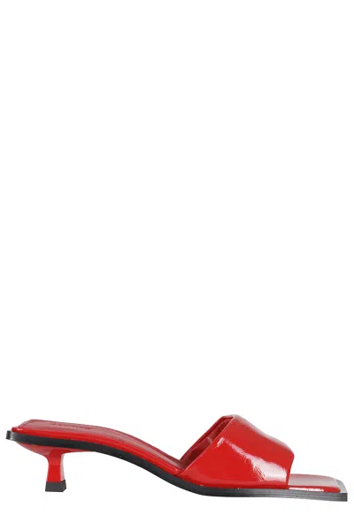 Alohas Red Kia Square-toe Leather Mules In Multi