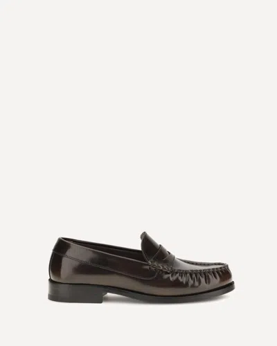 Alohas Rivet Vintage Brushed Leather Loafers In Brown