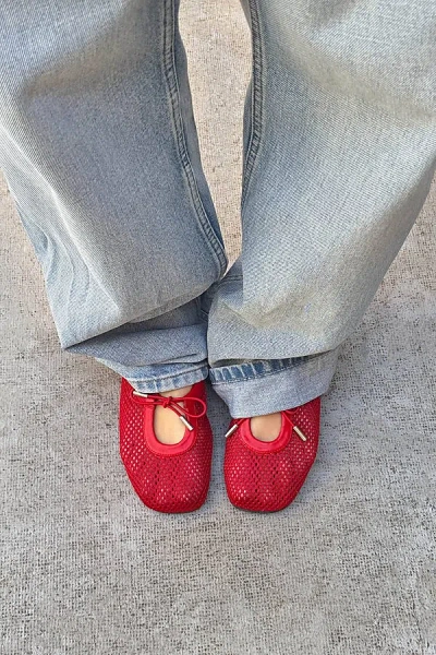 Alohas Rosalind Mesh Leather Ballet Flats In Red, Women's At Urban Outfitters