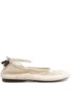 Alohas 'rosemary' White Ballet Flats With Embroidered Design Ankle Knot Closure In White