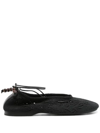 Alohas Rosemary Crochet Ballerinas With Ankle Ties In Black