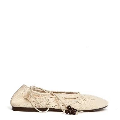 Alohas Rosemary Crochet Ballerinas With Woven Design In Beige