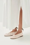 Alohas 'rosemary' White Ballet Flats With Embroidered Design Ankle Knot Closure In Cream