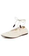 Alohas 'rosemary' White Ballet Flats With Embroidered Design Ankle Knot Closure In Cream