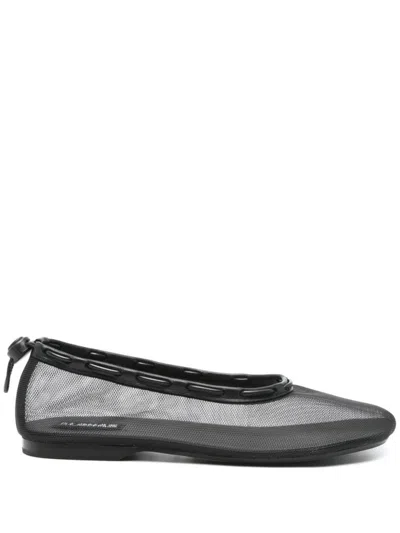 Alohas Rounded Toe Black Ballerinas With Mesh Upper In Gray