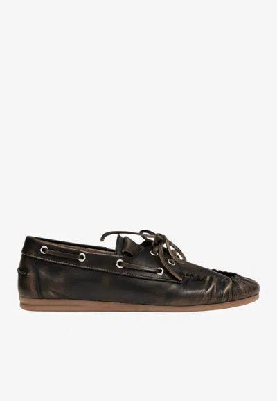Alohas Rowan Vintage Effect Leather Loafers In Brown