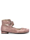 Alohas Ruched Pink Ballerinas With Ankle Strap In Pink
