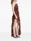 Alohas Ruffled Asymmetric Party Dress In Brown