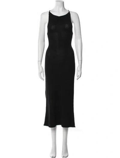 Pre-owned Alohas Scoop Neck Midi Length Dress In Black