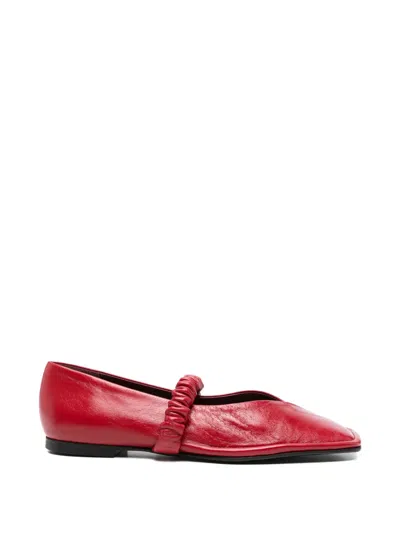 Alohas Square Toe Ruched Front Strap Flats In Burgundy