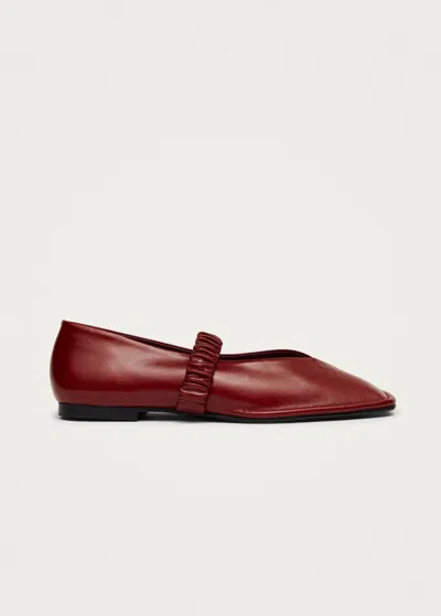 Alohas Square Toe Ruched Front Strap Flats In Burgundy