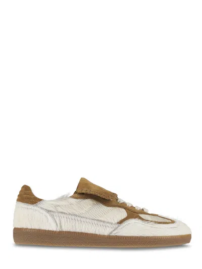 Alohas Tan Leather Sneakers With Textured Fur Accents In Brown