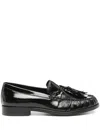 Alohas Marietta Onix Black Leather Loafers In Blue