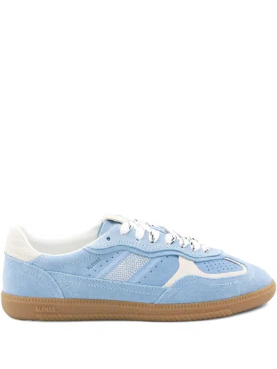 Alohas Light Blue Suede Sneakers With Cream Accents And Contrast Details