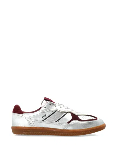 Alohas Metallic Silver Leather Sneakers With Burgundy Accents In Multi