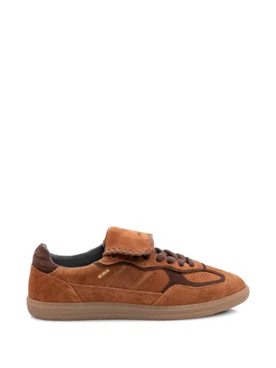 Alohas Low-top Brown Suede Sneakers With Unique Long Tongue In Multi