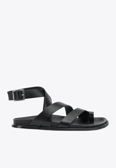 Alohas Tide Wraparound Leather Sandals In Black