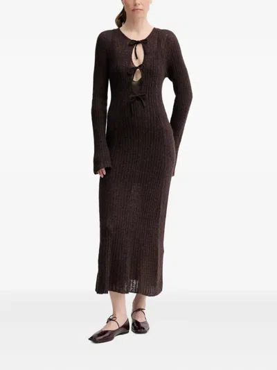 Alohas Tie-front Ribbed-knit Dress In Brown