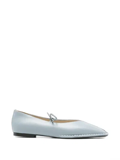 Alohas V-cut Leather Flat Shoes With Self-tie Instep Bows In Blue